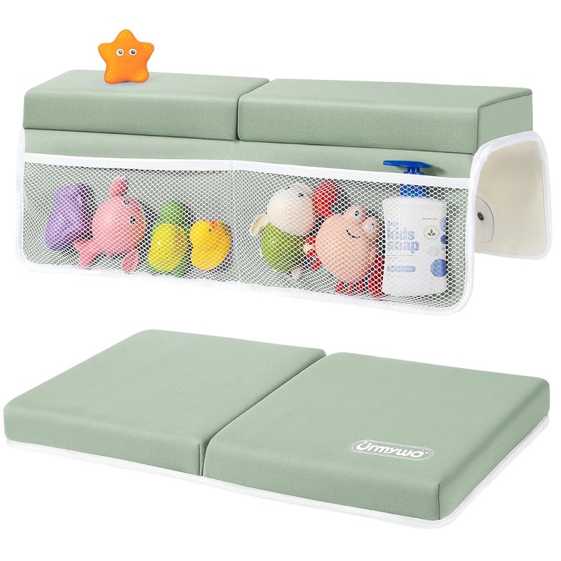 URMYWO Bath Kneeler and Elbow Rest Pad Set - 1.5" Thick Baby Bath Kneeler Pads with Toys Organizer, Anti-Slip Cozy Knee & Arm Support Bathtub Mat, Quick Dry Kneeling Pad for Baby Bath Time - Image 1